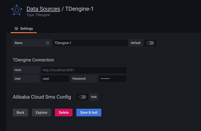 TDengine Database TDinsight Datasource Configuration