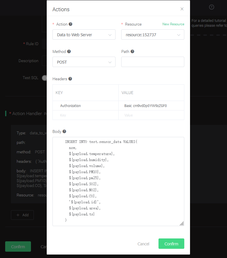 TDengine Database EMQX edit action