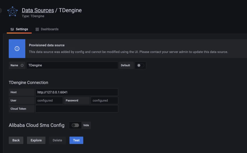 TDengine Database TDinsight Datasource Configuration