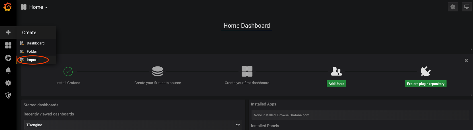 Figure 2. Importing a Grafana Template TDengine Database IT-DevOps-Solutions-Immigrate-OpenTSDB-Dashboard