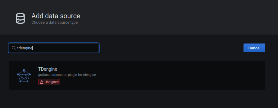 TDengine Database TDinsight Add datasource