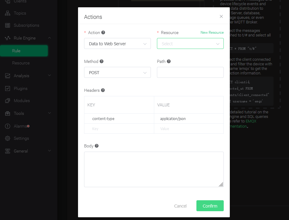 TDengine Database EMQX create resource